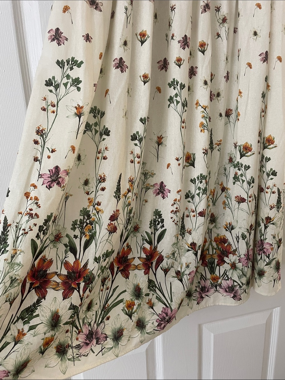Max Studio Cream Floral Maxi Skirt with Green and Rust Accents